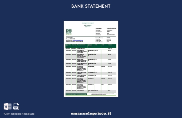 modello di versione word dell'estratto conto bancario di Kenya Cooperative in st